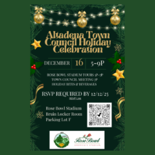 Celebrate the season with the Altadena Town Council at the Rose Bowl Stadium on December 16 from 5–9 PM. Enjoy exclusive stadium tours, a Town Council meeting, and holiday bites and beverages. RSVP required by December 12.